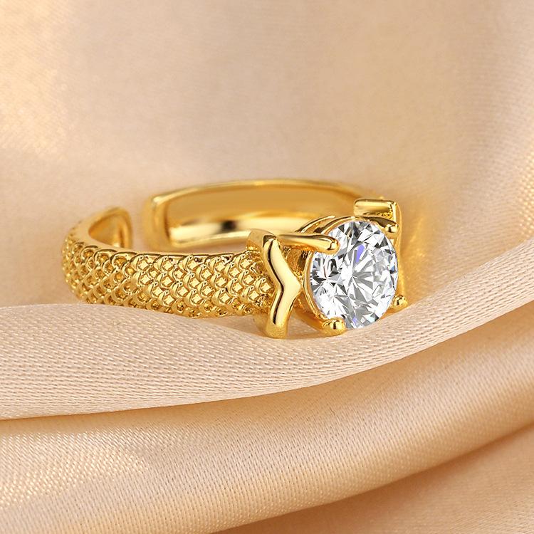 Узор рыбы обмотка простое персонализированное кольцо Ins женские высококачественный дизайн чувство моды изысканное циркониевое кольцо отверстие регулируемое