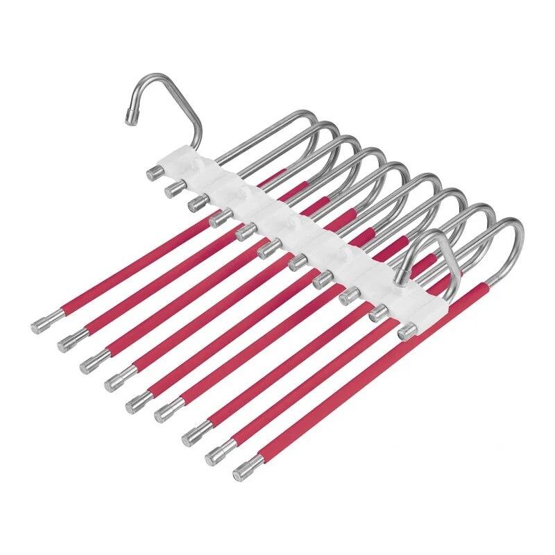 Вешалки для одежды из нержавеющей стали, 9-слойная вешалка для брюк, экономящая место, нескользящий органайзер для шкафа из полипропилена с крючками для брюк и шарфа