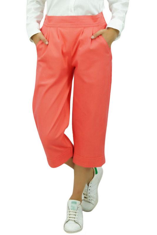 Bimba Жен. повседневные однотонные брюки-капри из хлопка и спандекса с резинкой сзади и карманами Персиковый -