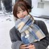 Korean Style Plaid Fleece Scarf Coldproof Winter Cashmere Shawl Elegant Curly Wool Scarf  Women