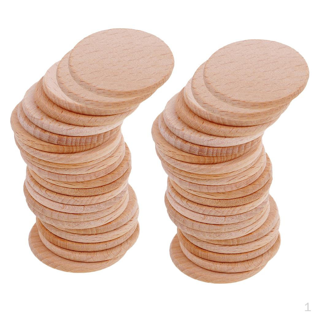 50pcs Round Unfinished Wood Pieces for Painting Drawing Engraving 36mm