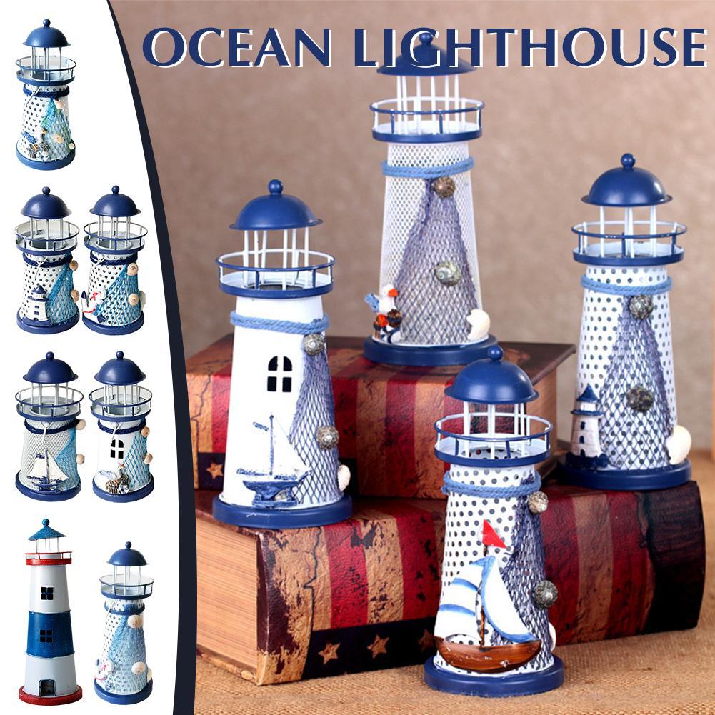 Mediterranean Style Small Lighthouse Sea Decoration Crafted Light Tower Home DecorationCreative Gifts Nautical Themed Adorn