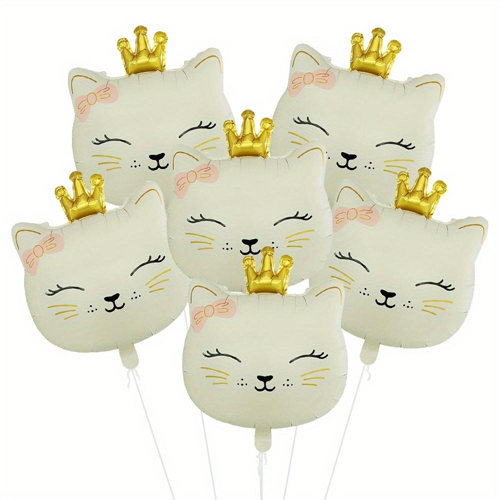6-Pack of Cream White Cat-Shaped Aluminum Foil Balloons, Suitable for Birthday Parties, Cat-Themed Parties, Pet-Themed Parties, and Kitten-Th
