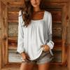 Women's Fashionable Solid Color Square Neck Long Sleeved Casual Pullover T-shirt Top