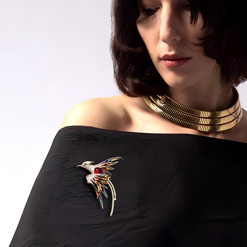Multicolor Crystal Phoenix Brooch Pin For Women Men Enamel Flying Beauty Bird Party Office Accessories Gifts