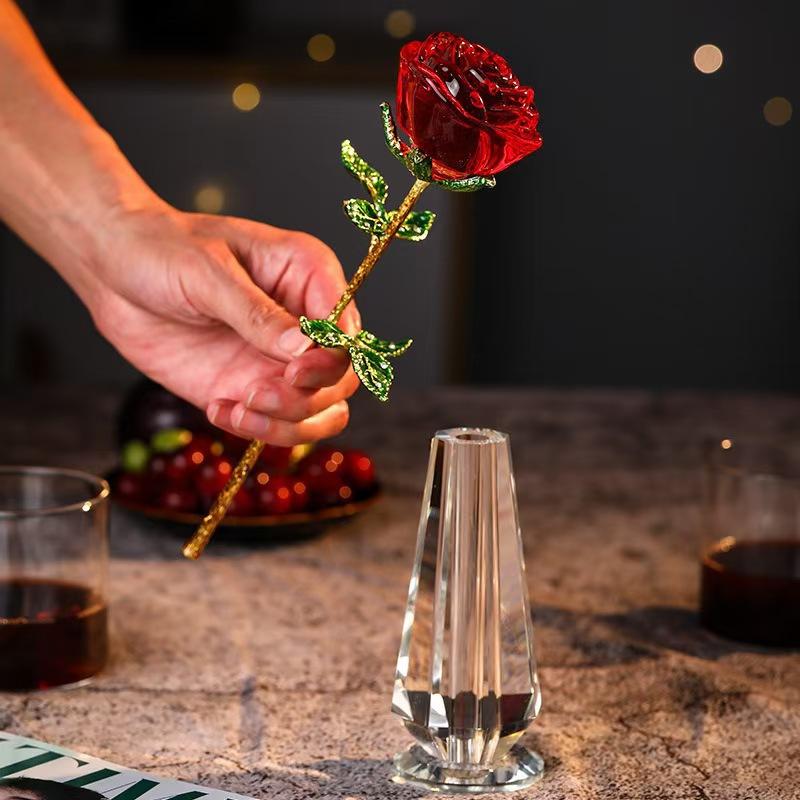Exquisite Simulated Everlasting Rose Ornament - Vibrant Crystal Flower for Home Decor, Ideal Gift for Valentine's Day and
