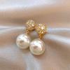 New Imitation Pearl Dangle Earrings for Women Wedding Party Golden Color Crystal Round Ball Drop Earrings Fashion Jewelry Gift