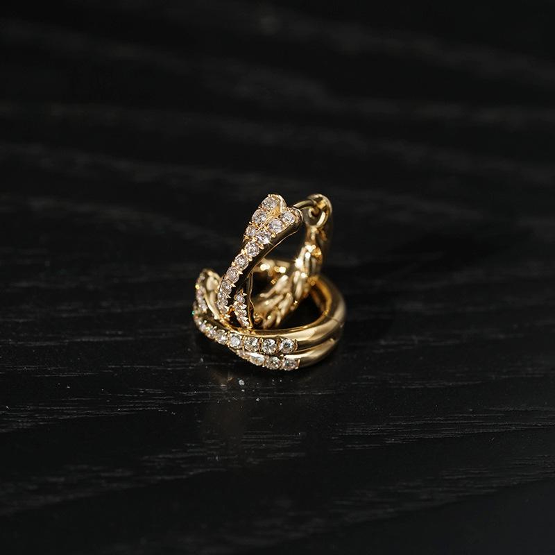 Simple Cross Zircon Ear Buckle Women's Exquisite Personality Design Sense Geometric Line Earrings Temperament