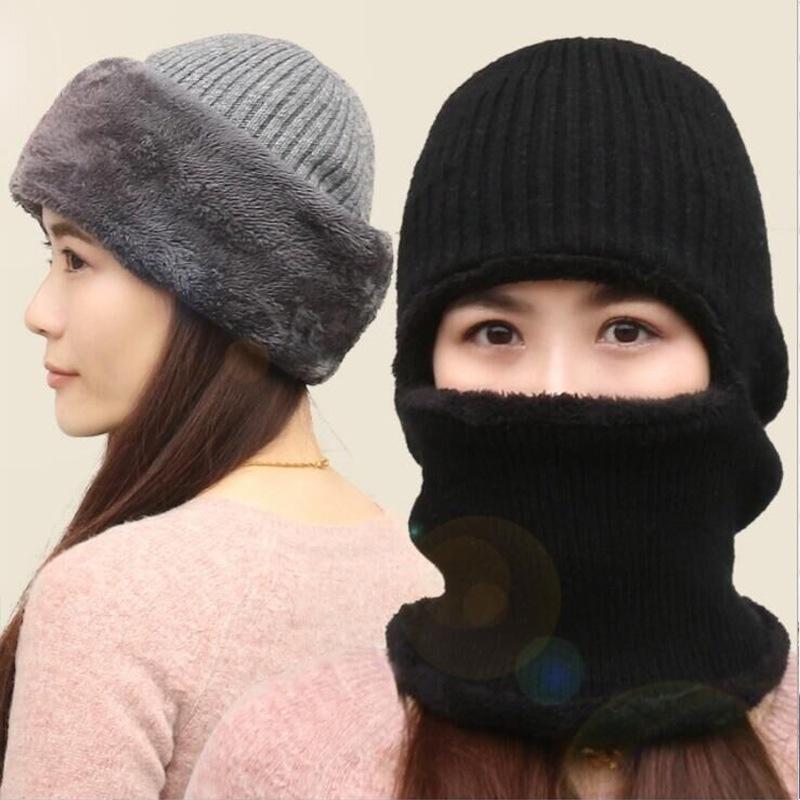 Coral Fleece Winter Hat Men's Hat Scarf Warm Breathable Wool Knitted Hat for Women Double Layers Protection Cap