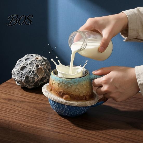 Resin Planet Pattern Cup 300ml 3D Coffee Mug with Stainless Steel Liner, Realistic Solar System Relief Water Decorative Beverage Container Cup,