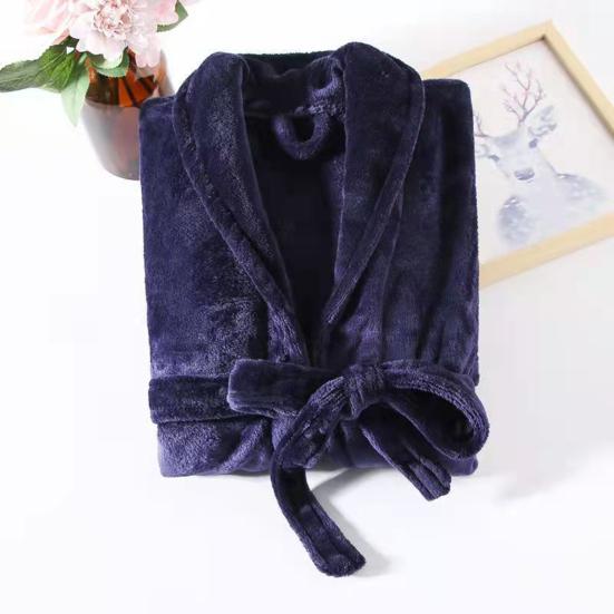 Unisex Winter Bathrobe Thick Warm Great Water Absorbent Solid Color Lace Up Long Sleeve Cardigan Lapel Pockets Knee Length Nightgown
