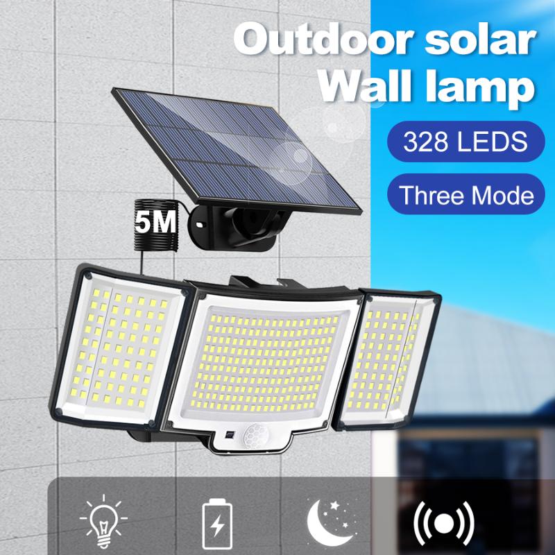 328 светодиодных настенных светильников на солнечных батареях для улицы 228 уличный светильник IP65 водонепроницаемый прожектор с датчиком движения солнечный 3-режимный уличный светильник садовое уличное украшение