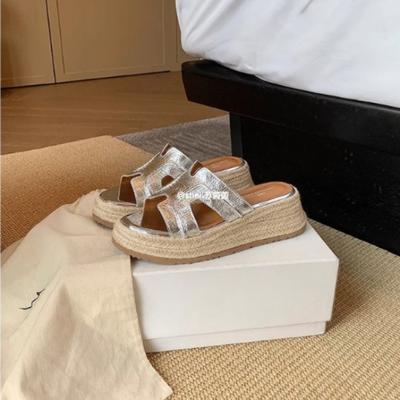 Праздничные шлепанцы на танкетке с плетеным верхом из конопляной веревки, женские сандалии, лето