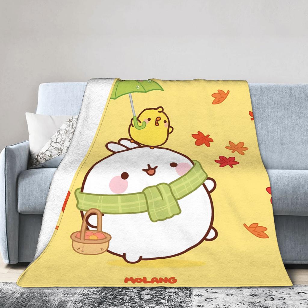 Molang Funny Cartoon Blanket Soft Warm Funny Plush Throw Blanket For Girls Boys Bedroom Flannel Bedspread Bed Cover