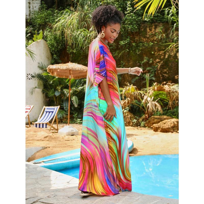 Плюс Размер Женщин Новый Принт Пляжный Свободный Платье Праздничный Бикини Накидка