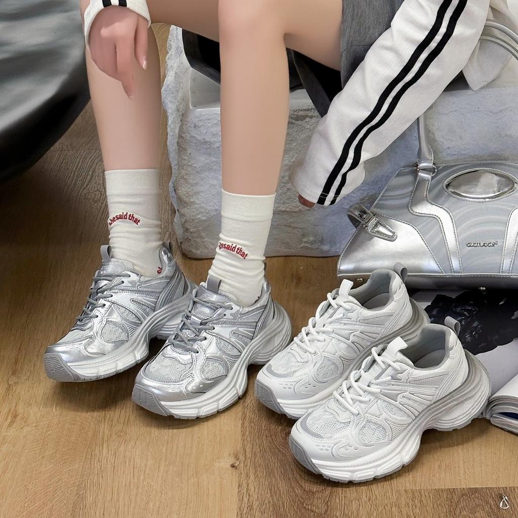 2025 ранняя весна новая повседневная платформа женская обувь дышащая двойная сетка круглый носок женская универсальная женская одинарная обувь папины кроссовки женский тренд