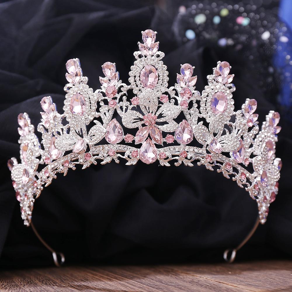 Baroque Luxury Water Drop Flower Crystal Opal Tiara For Women Wedding Girls Birthday Party Elegant Crown Hair Accessories