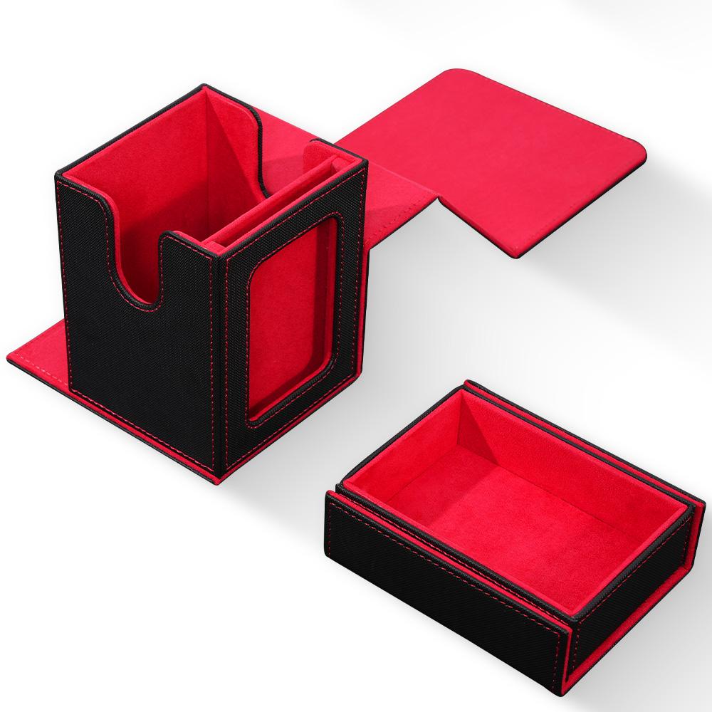 Commander Deck Box with Display Window, Card Deck Box Holds 100+ Double-Sleeved Cards with Dice Tray