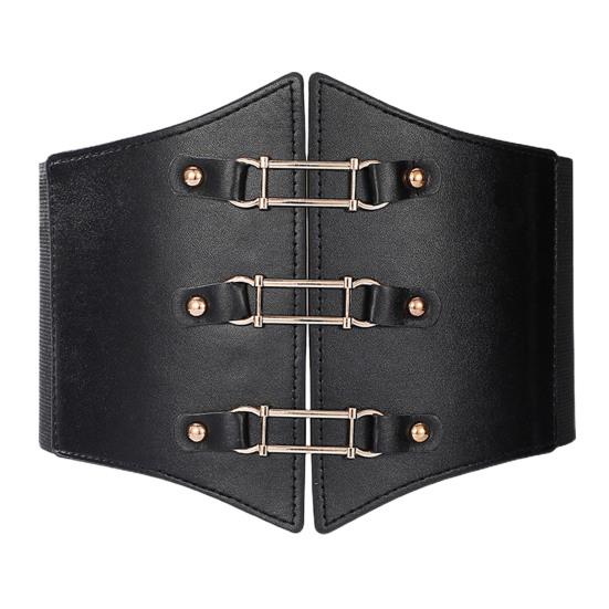 Solid Color Retro Elastic Women Corset Exquisite Fine Craftsmanship Faux Leather Lace-up Buckle Wide Belt Clothes Accessories