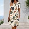 Women Plus Size Round Neck Short Sleeve Printed A Line Dress Pink Purple Beige