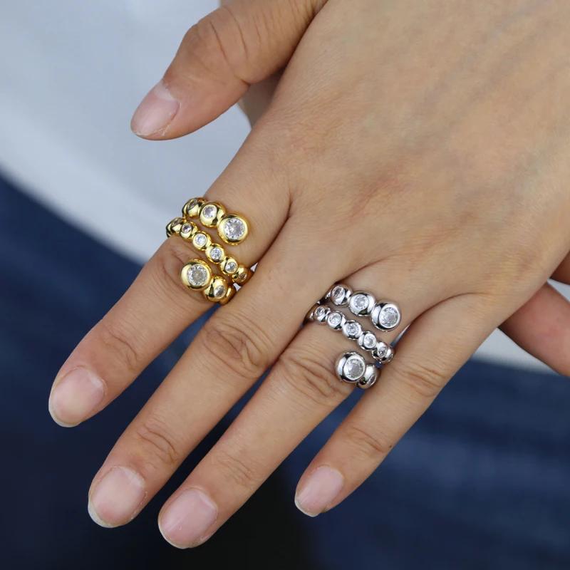 New Arrived Fashion Female Finger Jewelry Full 5A Cubic Zirconia CZ Round Beaded Band Three Wrap Women Rings