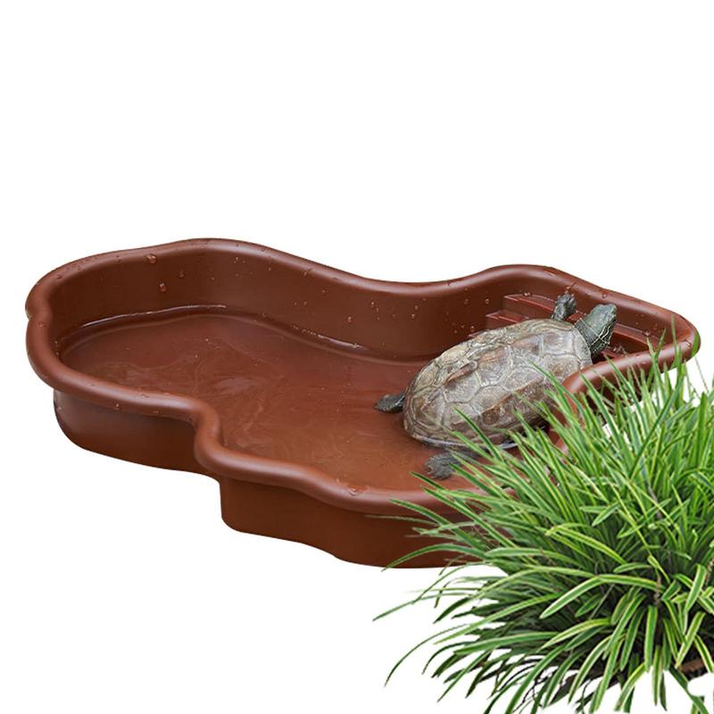 Turtle Feeding Dish Reptile Bathing Pool With Ramp And Basking Terrace Aquarium Ornament For Turtle Bearded Dragon Gecko Yard