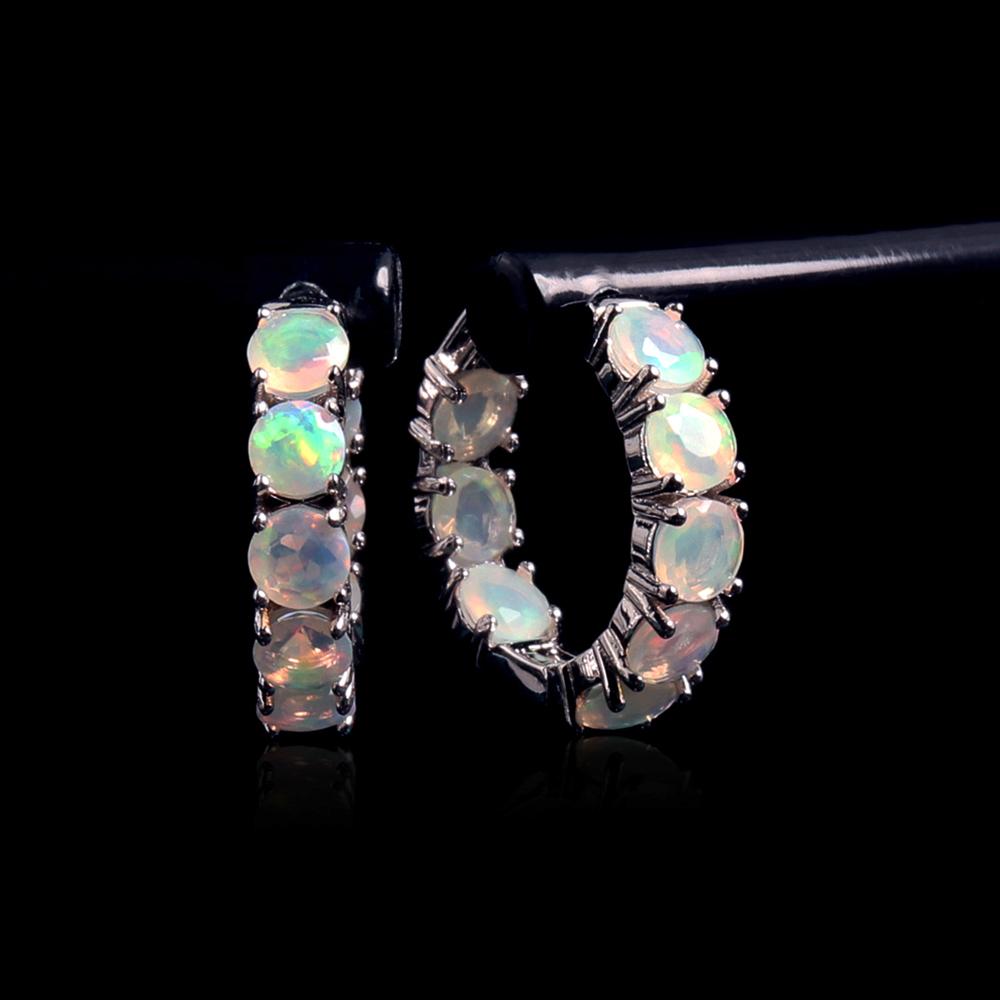 Stunning Opal Hoop Earrings 925 Sterling Silver Natural Colorful Opal Fine Jewelry for Women Girls Daily Wear