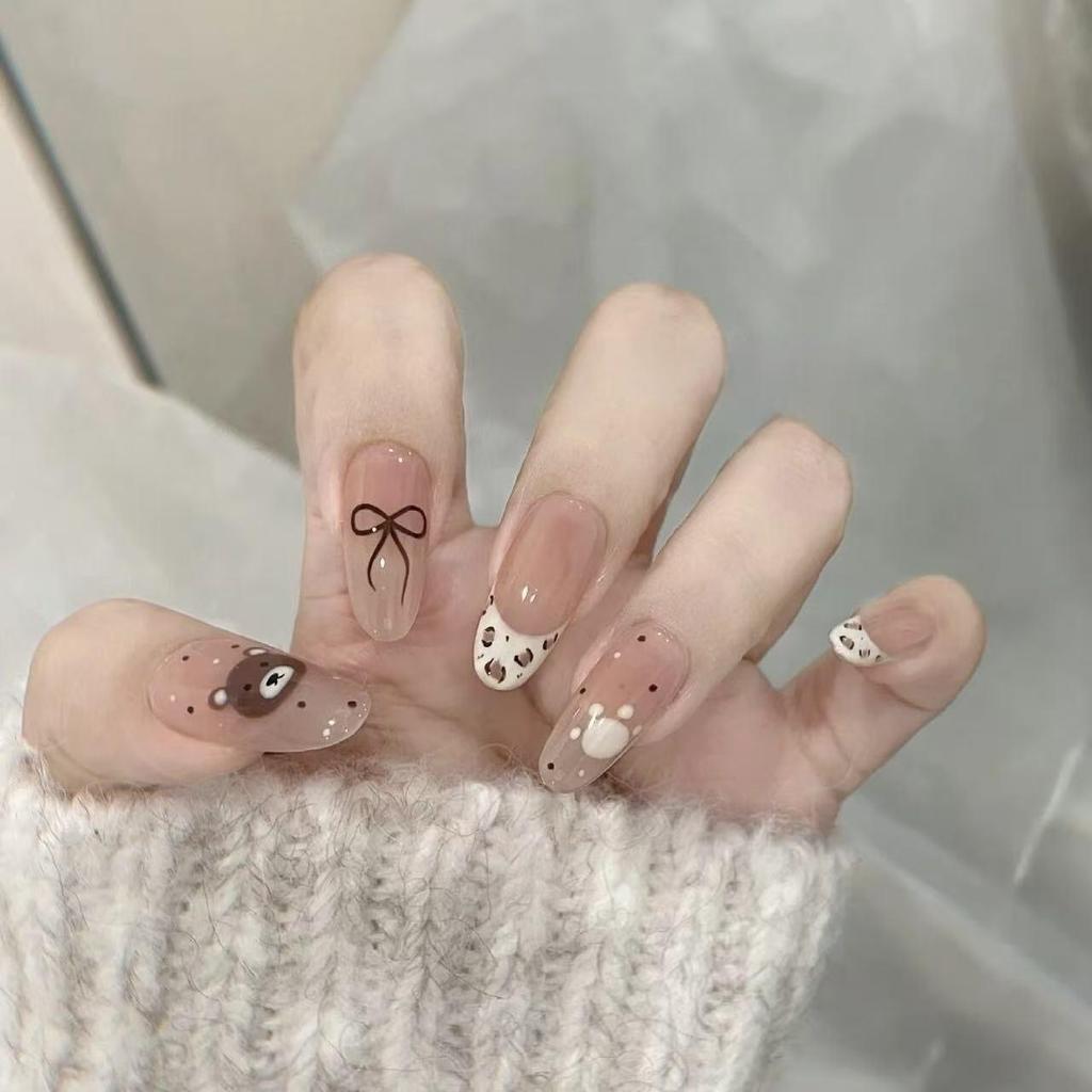 3D Bow & Heart Red Polka Dot Wearable Nail Art Stickers - Long Thin Girly Design