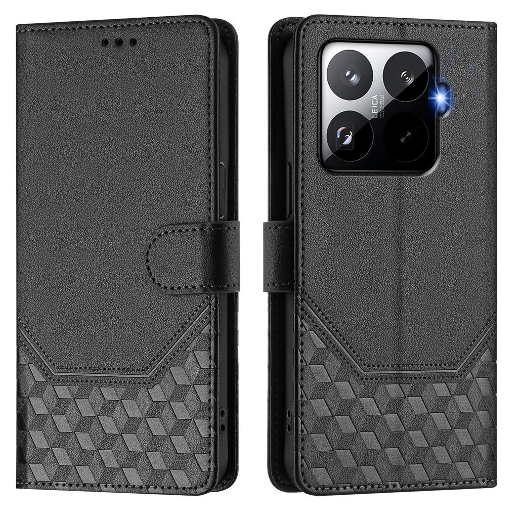 For Xiaomi 15T Pro Case Imprinted Honeycomb RFID Blocking Leather Phone Cover with Strap