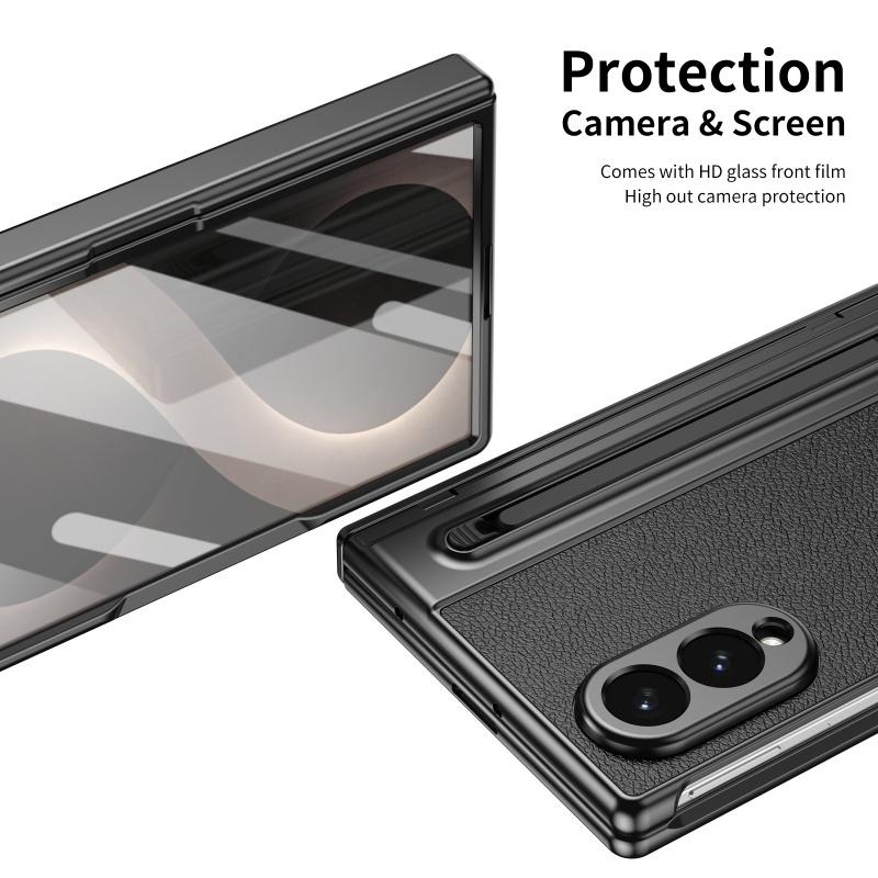 Для Samsung Galaxy Z Fold 8 Ultra 7 6 5 4 3 360° Складная крышка Кожаный паз для стилуса Закаленное стекло Ударопрочный чехол для телефона