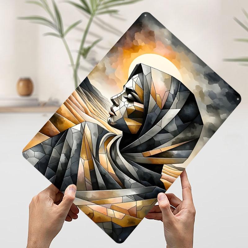 Geometric Desert Woman Tinplate Poster Customized Wall Art Vintage Retro Metal Signs for Room Decoration Garage Decorations Home
