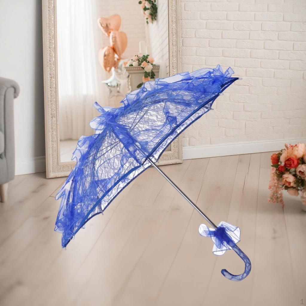 Foldable Lace Parasol for Little Girls Elegant 55cm Handle Tea Party Decoration
