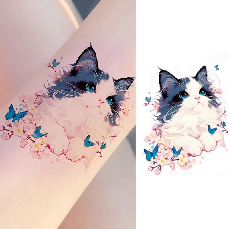 4 шт./лот бабочка милый кот временные татуировки наклейки цветные водонепроницаемые ангел кот долговечные поддельные татуировки рука мультяшные татуировки наклейки