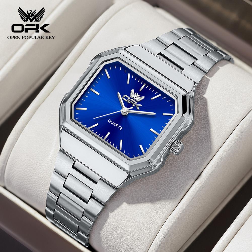 OPK 6080 Classic Fashion Ladies Quartz Watch Retro Square Dial Adjustable Strap Stainless Steel 30m Waterproof Watch For Women