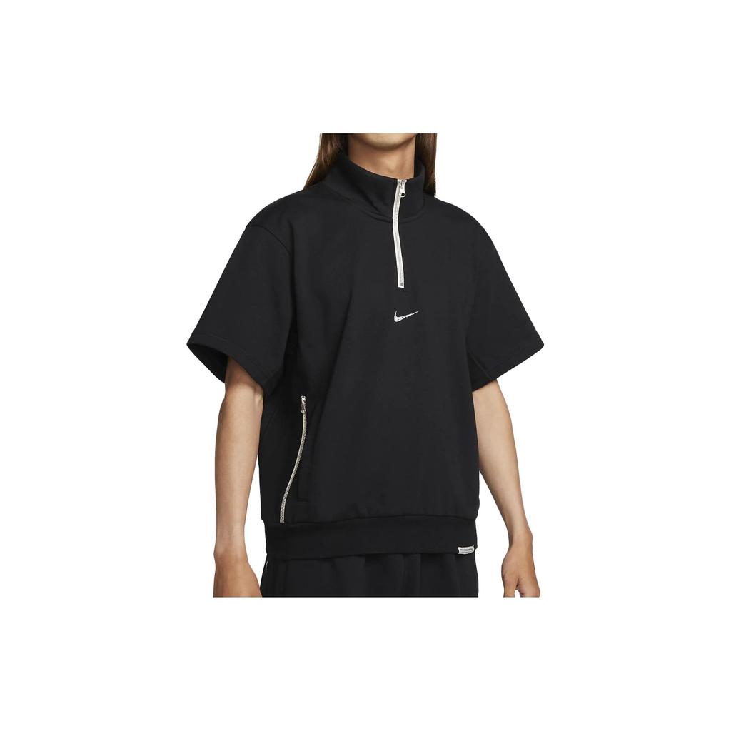 Nike Letter Logo Print Half-Zip Loose Sports Stand Collar Pullover Short Sleeve T-Shirt Men Tops Black FB7053-010