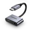 Ugreen Cm193 50596 Двухпортовый аудиоадаптер USB-C (Мужской) - Мини-разъем 3,5 мм/USB-C (Женский) - Серый