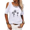 Women Fashion Off Shoulder T-shirt Ladies Casual Round Neck Floral Print Top Summer Short Sleeved Tee Shirt
