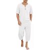 Casual Cotton Linen Two Piece Men Set Fashion Loose V Neck Long Sleeve Tops And Trouser Suits Mens Beach Style Clothing Summer