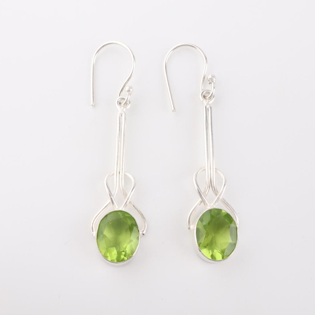 Natural Peridot Gemstone 925 Sterling Silver Jewelry Handmade Drop Earrings1.76" EE-171-3