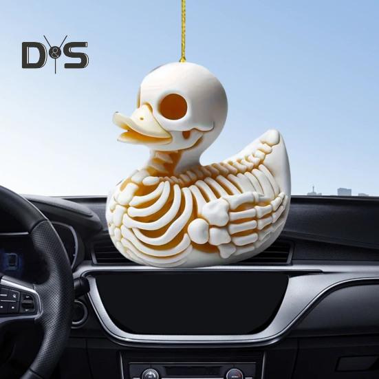 Украшение для подвесного зеркала автомобиля в виде скелета утки, милый брелок в виде кошки, акриловое зеркало заднего вида, аксессуары для женщин и девочек, украшение на Хэллоуин
