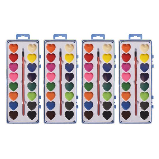 Valentine's Day Watercolor Paint Colors Heart-Shaped Paintbrush Washable Watercolor Paints with Set 16 Paints for Parties