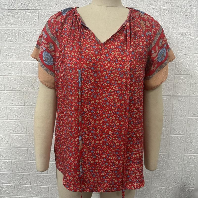 Женская летняя рубашка больших размеров, повседневная свободная рубашка с v-образным вырезом и коротким рукавом с принтом в знаменитом стиле