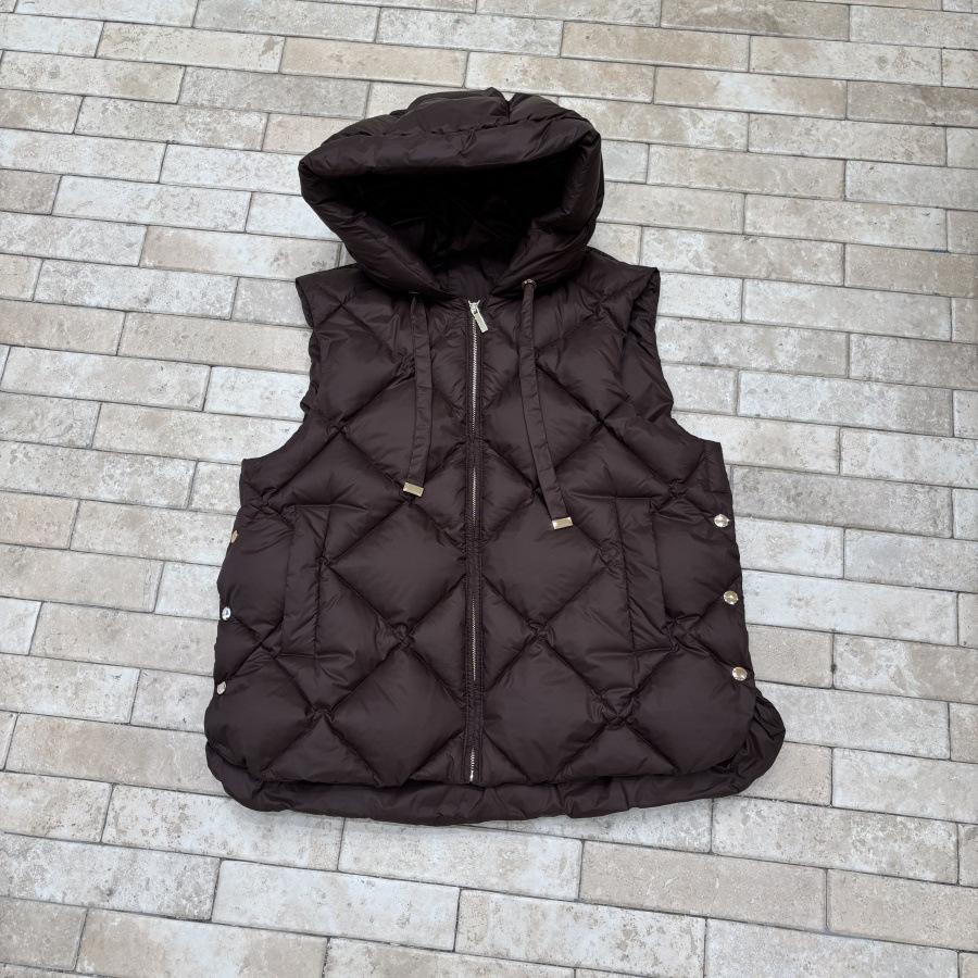 European Station White Duck Down Short Hooded Drawstring Vest Autumn and Winter Vest Down Jacket Side Buckle Jacket Winter Clothing