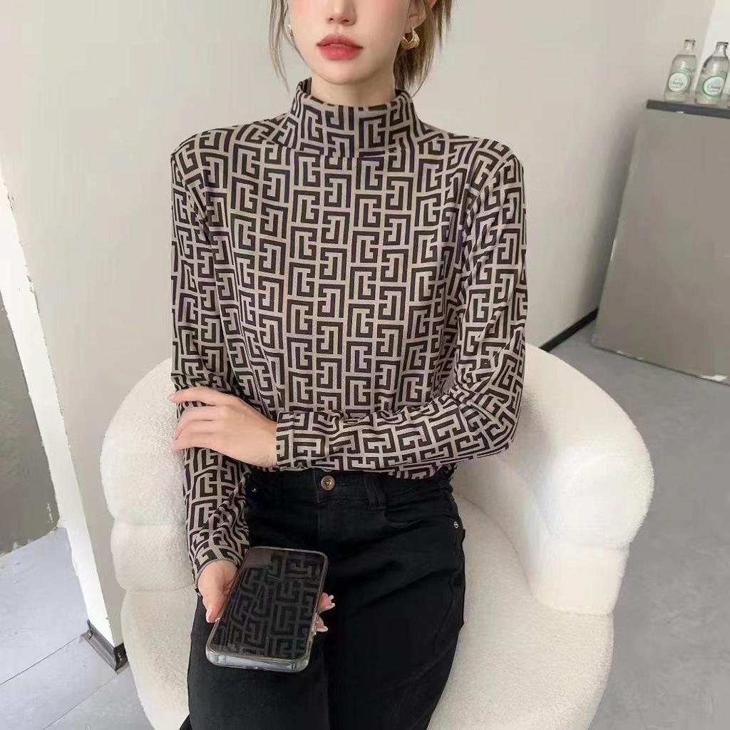 Женская бархатная водолазка с длинным рукавом и полуворотом — европейский и американский стиль, теплая нижняя одежда на осень/зиму 2024 г.