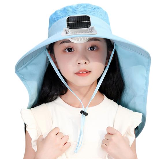 Детская шляпа с солнечным вентилятором и шейным клапаном, защита от ультрафиолета, охлаждающий вентилятор, перезаряжаемая, дышащая