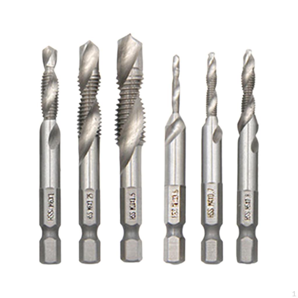 6 Pieces Combination Drill Tap Bits HSS Spiral M3 M4 M5 M6 M8 M10 Tapping Tool