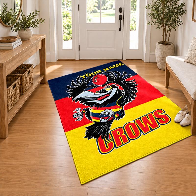 Adelaide Crows Custom Name Personalized Rug Non‑Slip Doormat Floor Carpet Housewarming Birthday Gift for Family Friends