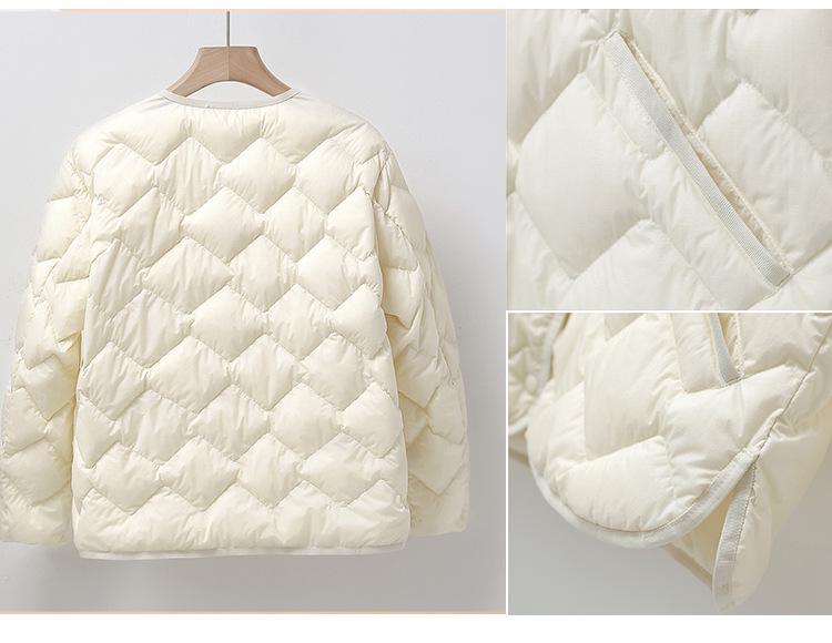 Женский легкий пуховик с V-образным вырезом, 2025: Повседневная, без воротника, короткая, верхняя одежда больших размеров
