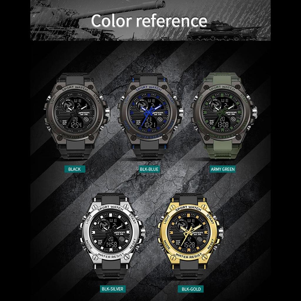 SANDA Модные многофункциональные специальные солдатские часы, мужские водонепроницаемые ночные часы с двойным шоу, фэнтезийные спортивные электронные часы