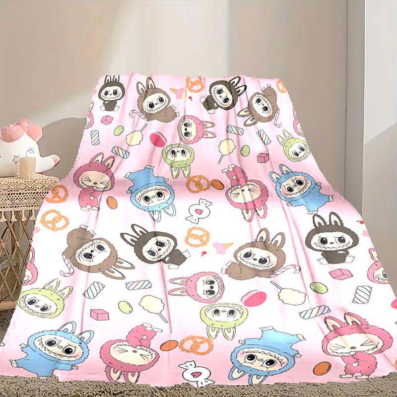1pc Digital Print Nap Blanket, LABUBU Blanket for Home Use, All Season Warmth, Christmas and Valentine's Day Gift Blanket